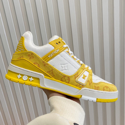 Louis Vuitton Men Shoes Fashion Sneakers Design Luxury Brand LV TRAINER SNEAKER Yellow Monogram denim with Original Box 1A9JHP