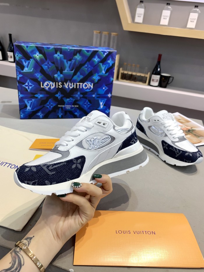Louis Vuitton Men Shoes Sports RUN AWAY SNEAKER Running Design Luxury Brand with Original Box Mesh and suede calf leather 1A9J0M