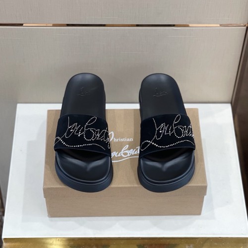 Christian Louboutin CL Men Shoes Slippers Luxury Brand Red Botton Mens Slides with Original Box