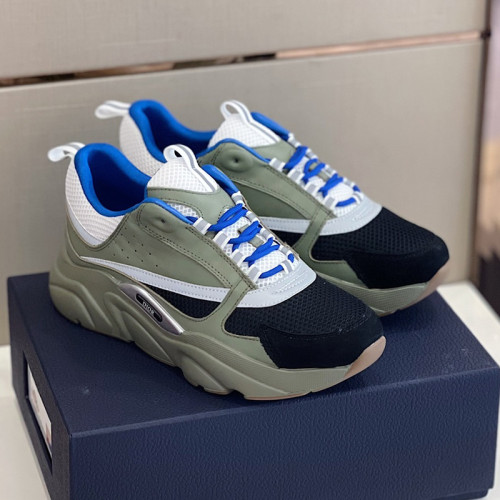 Dior Womens Shoes Sneakers Luxury Brand B22 Sneakers with Original Box Unisex Design B22 SNEAKER B22 SNEAKER Cream and Black Technical Mesh and Olive Smooth Calfskin