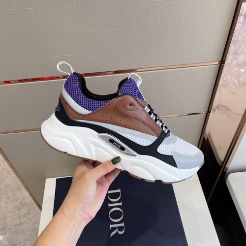 Dior Womens Shoes Sneakers Luxury Brand B22 Sneakers with Original Box Unisex Design B22 SNEAKER B22 SNEAKER B22 SNEAKER Violet and Cream Technical Mesh with Coffee and Black Smooth Calfskin