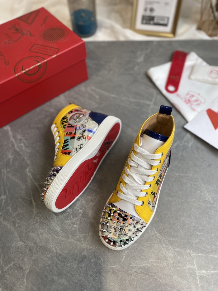 Christian Louboutin Mens Shoes Luxury Brand Red Bottom Design Louis Junior Spikes Flat with Original Box CL sneakers
