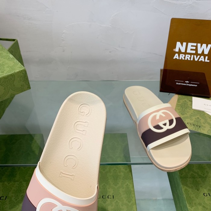 Gucci Mens Shoes Flat Sandals Slippers Luxury Brand Men's Web rubber slide sandal with Original Box 429469 GIB10 9079