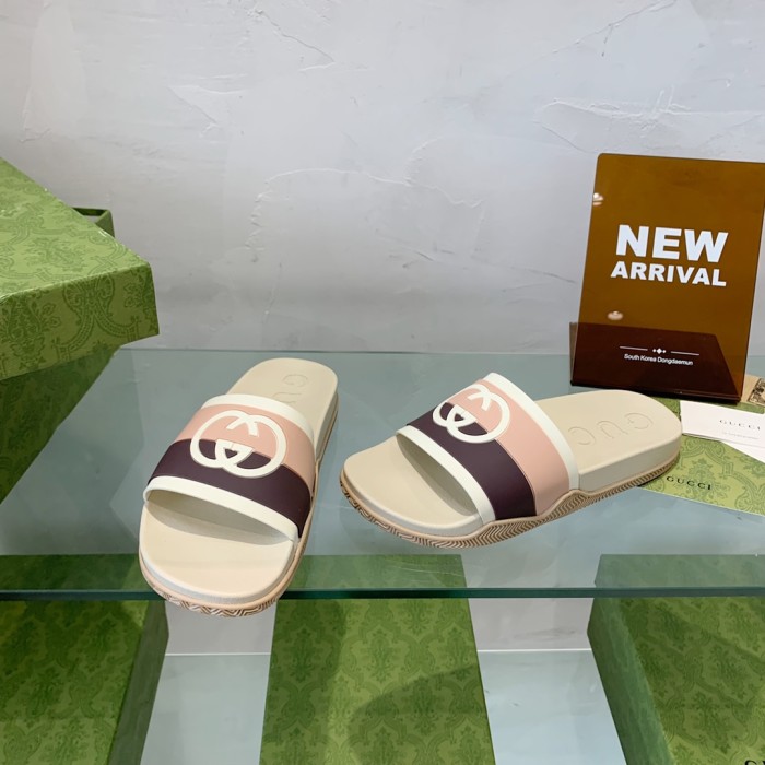 Gucci Mens Shoes Flat Sandals Slippers Luxury Brand Men's Web rubber slide sandal with Original Box 429469 GIB10 9079