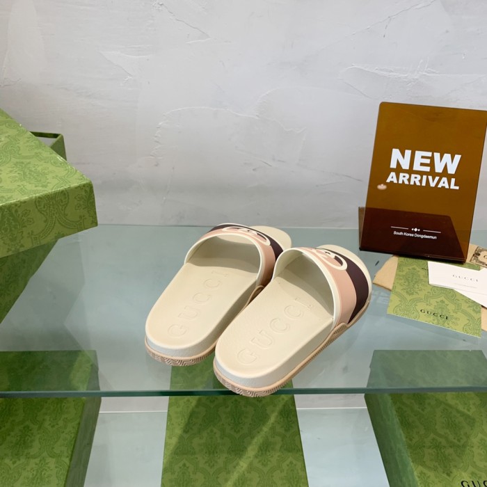 Gucci Mens Shoes Flat Sandals Slippers Luxury Brand Men's Web rubber slide sandal with Original Box 429469 GIB10 9079