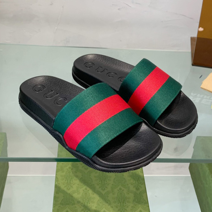 Gucci Mens Shoes Flat Sandals Slippers Luxury Brand Men's Web rubber slide sandal with Original Box 429469 GIB10 9079