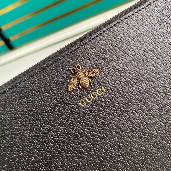 Gucci Mens Bags Clutch Pouch Luxury Brand Animalier leather pouch in black leather with Original Box 523684 DJ20T 1000