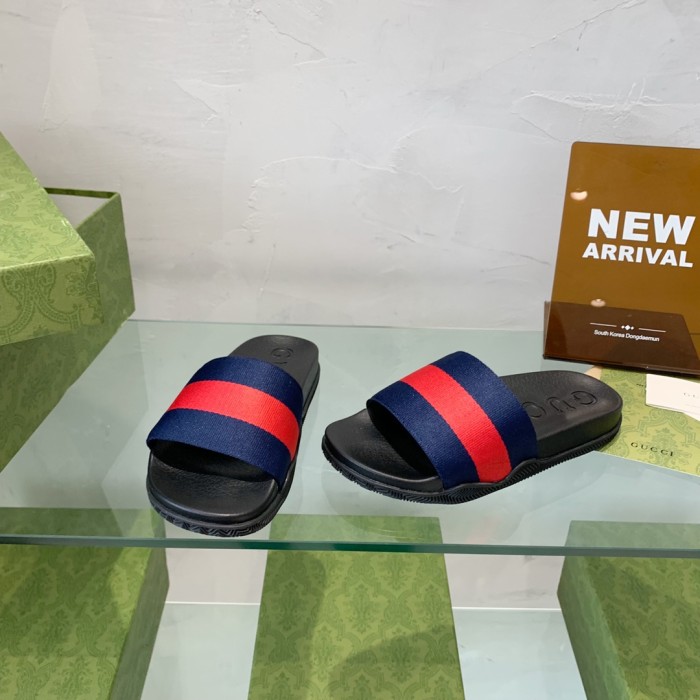 Gucci Mens Shoes Flat Sandals Slippers Luxury Brand Men's Web rubber slide sandal with Original Box 429469 GIB10 9079
