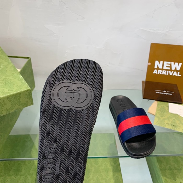 Gucci Mens Shoes Flat Sandals Slippers Luxury Brand Men's Web rubber slide sandal with Original Box 429469 GIB10 9079