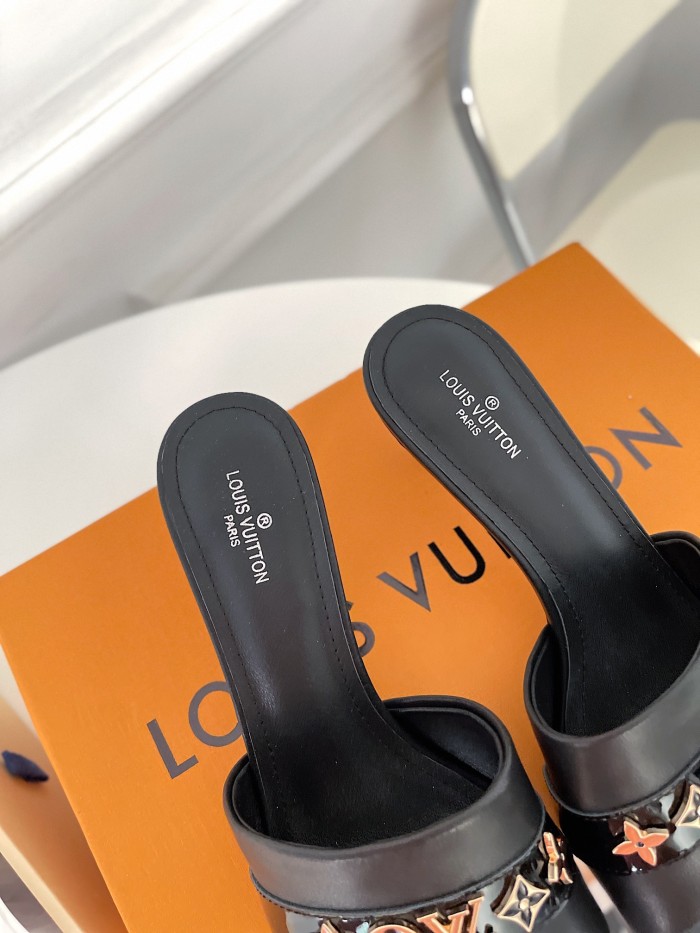 Louis Vuitton Womens Shoes Sandals Slippers Luxury Brand REVIVAL MULE 1A8W1Q Black Calf leather and glazed calf leather with Original Box 5.5cm Heel