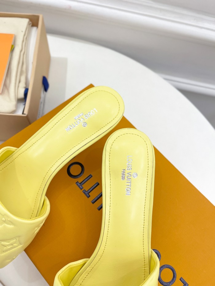 Louis Vuitton Womens Shoes Sandals Slippers Luxury Brand REVIVAL MULE 1A9P06 Yellow Monogram-embossed lambskin with Original Box 5.5cm Heel