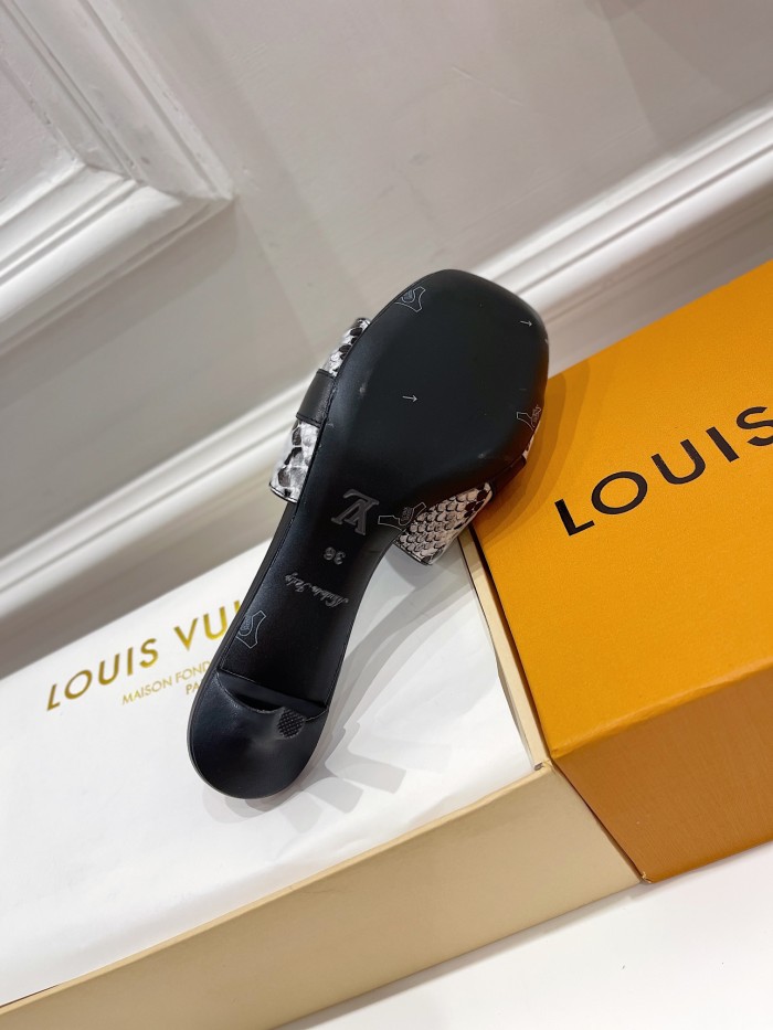 Louis Vuitton Womens Shoes Sandals Slippers Luxury Brand REVIVAL MULE 1A8W32 Natural Python and calf leather with Original Box 5.5cm Heel