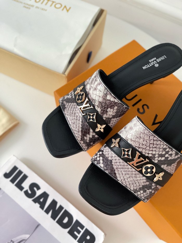 Louis Vuitton Womens Shoes Sandals Slippers Luxury Brand REVIVAL MULE 1A8W32 calf leather with Original Box 5.5cm Heel