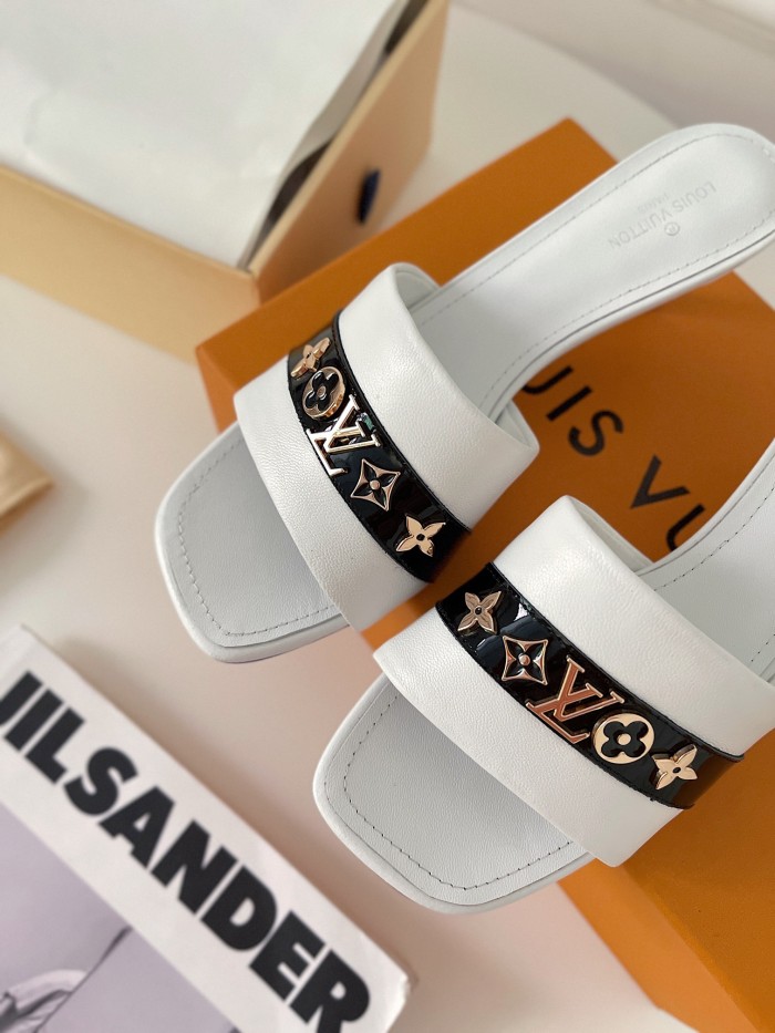 Louis Vuitton Womens Shoes Sandals Slippers Luxury Brand REVIVAL MULE 1A8W32 calf leather with Original Box 5.5cm Heel