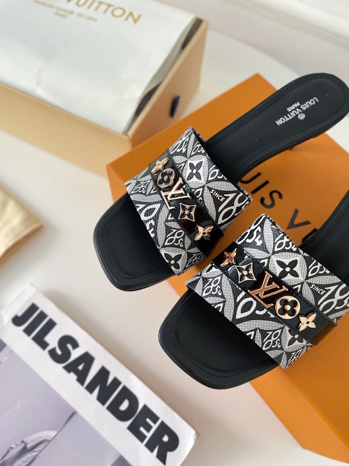 Louis Vuitton Womens Shoes Sandals Slippers Luxury Brand REVIVAL MULE 1A8W32 calf leather with Original Box 5.5cm Heel