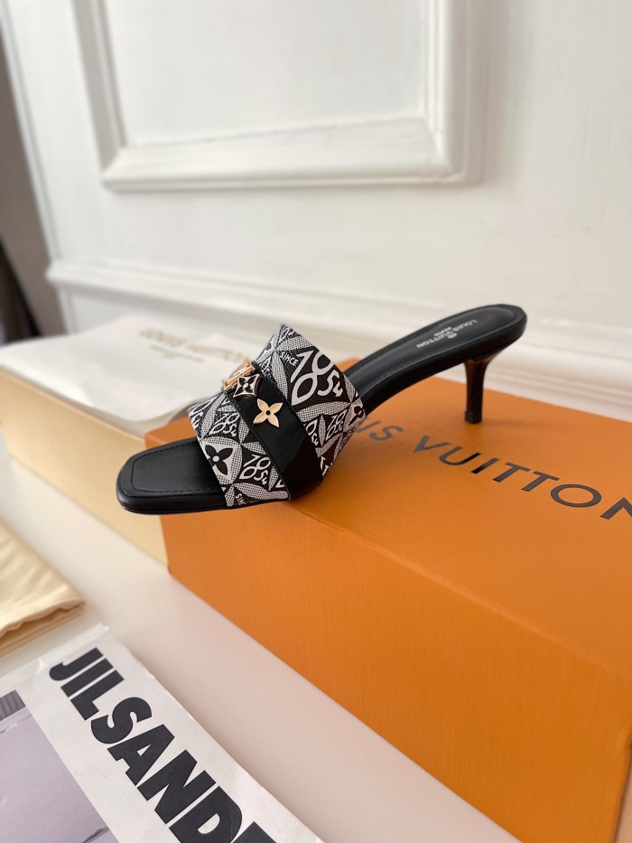 Louis Vuitton Womens Shoes Sandals Slippers Luxury Brand REVIVAL MULE 1A8W32 calf leather with Original Box 5.5cm Heel