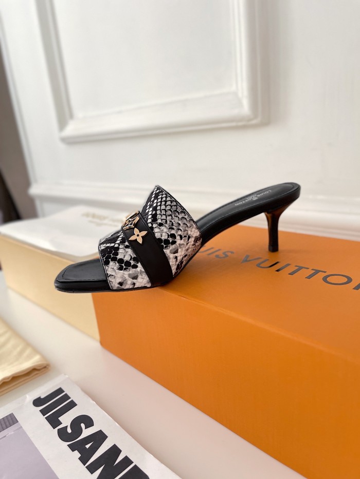 Louis Vuitton Womens Shoes Sandals Slippers Luxury Brand REVIVAL MULE 1A8W32 Natural Python and calf leather with Original Box 5.5cm Heel