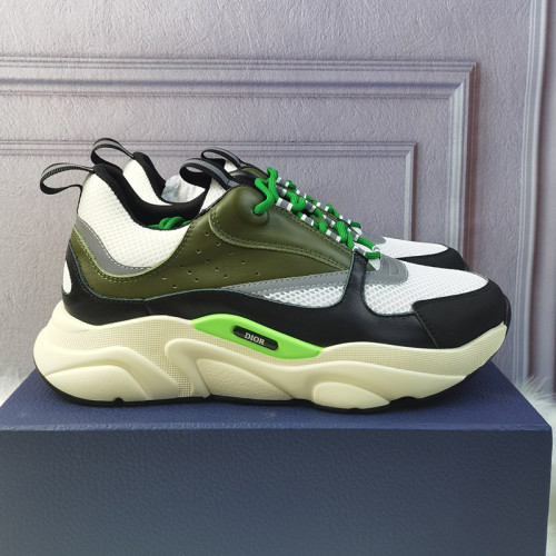 Dior Mens Shoes Sneakers Luxury Brand Breathable Design B22 SNEAKER Cream and White Technical Mesh with Olive and Black Smooth Calfskin 3SN231YKB_H661 with Original Box
