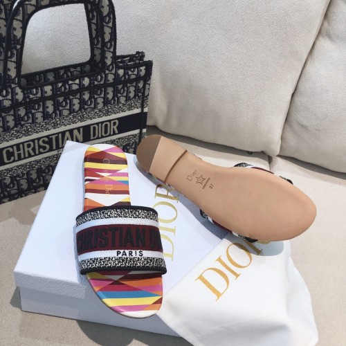 Dior Women Shoes DWAY HEELED SLIDE Embroidered Cotton Luxury Brand Womens Sandals Slippers with Original Box KCQ244ERC_S56B