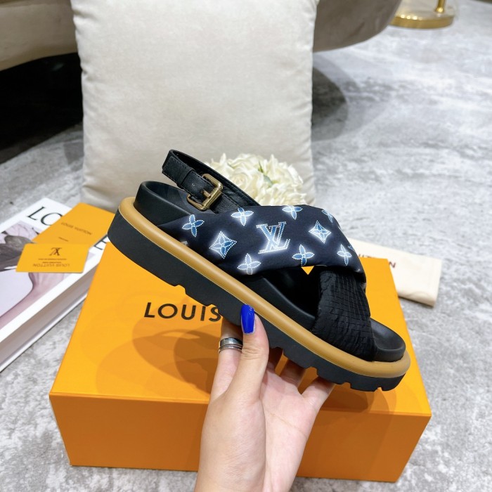 Louis Vuitton Womens Shoes Sandals Slippers Luxury Brand Louis Vuitton POOL PILLOW COMFORT SANDAL Navy Blue Recycled, printed nylon with Original Box 1A9PP5