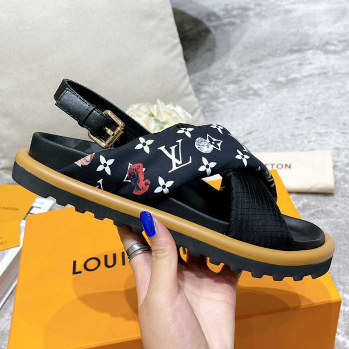 Louis Vuitton Womens Shoes Sandals Slippers Luxury Brand Louis Vuitton POOL PILLOW COMFORT SANDAL Recycled, printed nylon with Original Box 1A9PP5