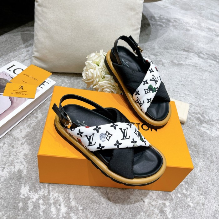Louis Vuitton Womens Shoes Sandals Slippers Luxury Brand Louis Vuitton POOL PILLOW COMFORT SANDAL Recycled, printed nylon with Original Box 1A9PP5