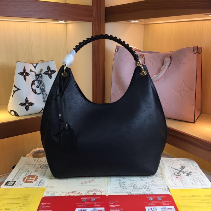 Louis Vuitton Womens Bags Messenger Shoulder Bags Handbags Luxury Brand CARMEL M52950 Black Mahina perforated calf leather