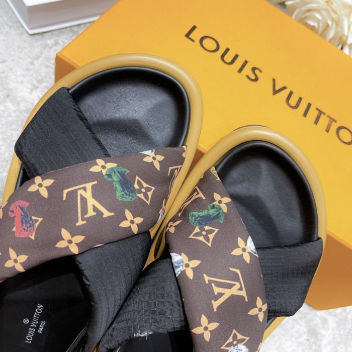 Louis Vuitton Womens Shoes Sandals Slippers Luxury Brand Louis Vuitton POOL PILLOW COMFORT SANDAL Recycled, printed nylon with Original Box 1A9PP5