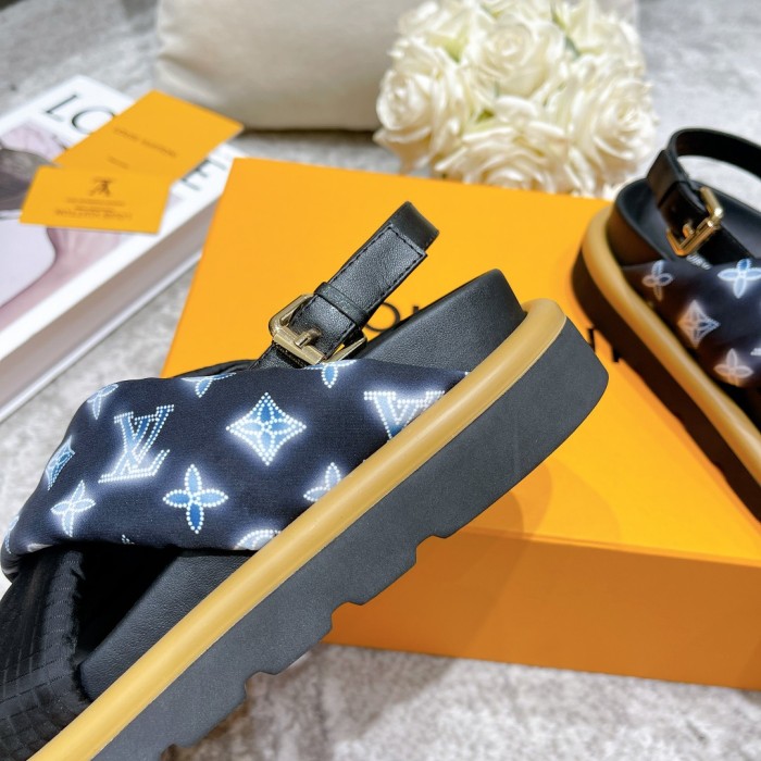 Louis Vuitton Womens Shoes Sandals Slippers Luxury Brand Louis Vuitton POOL PILLOW COMFORT SANDAL Navy Blue Recycled, printed nylon with Original Box 1A9PP5