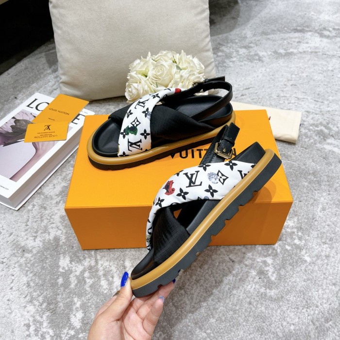 Louis Vuitton Womens Shoes Sandals Slippers Luxury Brand Louis Vuitton POOL PILLOW COMFORT SANDAL Recycled, printed nylon with Original Box 1A9PP5