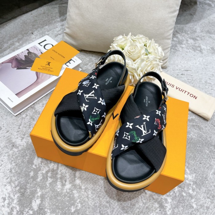 Louis Vuitton Womens Shoes Sandals Slippers Luxury Brand Louis Vuitton POOL PILLOW COMFORT SANDAL Recycled, printed nylon with Original Box 1A9PP5