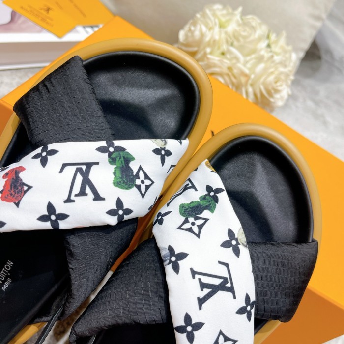 Louis Vuitton Womens Shoes Sandals Slippers Luxury Brand Louis Vuitton POOL PILLOW COMFORT SANDAL Recycled, printed nylon with Original Box 1A9PP5