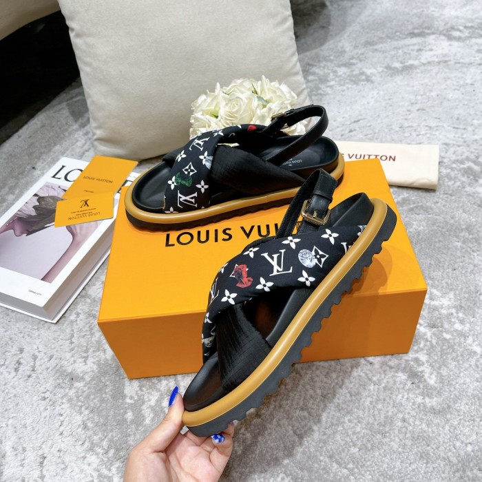 Louis Vuitton Womens Shoes Sandals Slippers Luxury Brand Louis Vuitton POOL PILLOW COMFORT SANDAL Recycled, printed nylon with Original Box 1A9PP5