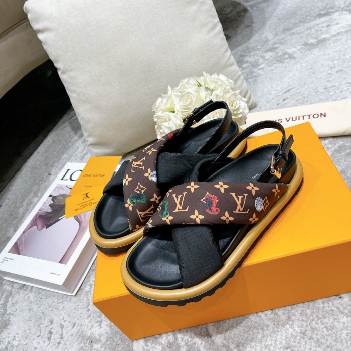 Louis Vuitton Womens Shoes Sandals Slippers Luxury Brand Louis Vuitton POOL PILLOW COMFORT SANDAL Recycled, printed nylon with Original Box 1A9PP5