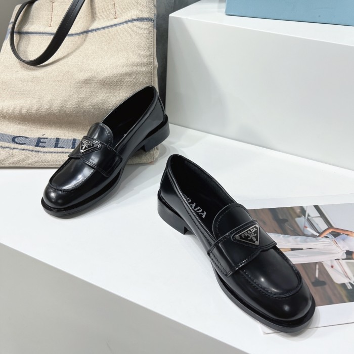 Prada Womens Shoes Casual Loafers Luxury Brand Unlined brushed leather loafers 1D238M_055_F0002_F_020 with Original Box