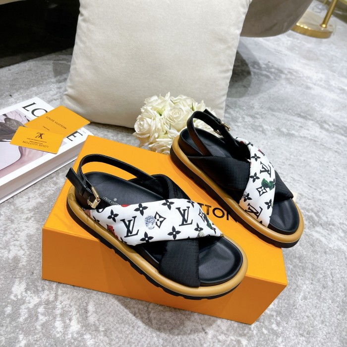 Louis Vuitton Womens Shoes Sandals Slippers Luxury Brand Louis Vuitton POOL PILLOW COMFORT SANDAL Recycled, printed nylon with Original Box 1A9PP5