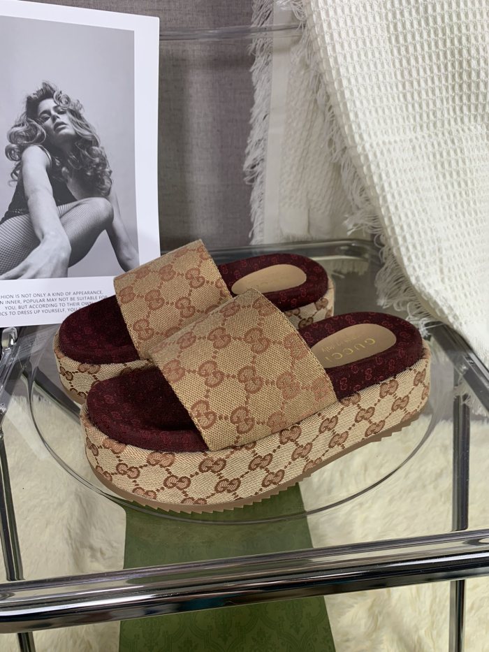 Gucci Womens Shoes Platform Slide Slippers Sandal Summer Design Luxury Brand Women's platform slide sandal with Original Box 623212 UKO00 2580