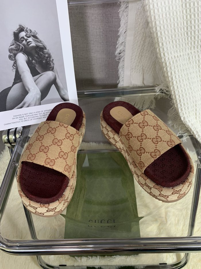 Gucci Womens Shoes Platform Slide Slippers Sandal Summer Design Luxury Brand Women's platform slide sandal with Original Box 623212 UKO00 2580