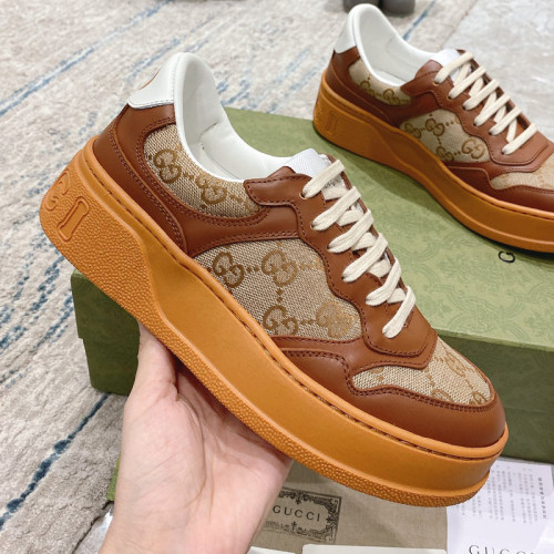 Gucci Mens Shoes Sneakers Luxury Brand Men's GG sneaker in brown leather and canvas 675840 UPG20 2866 with Original Box