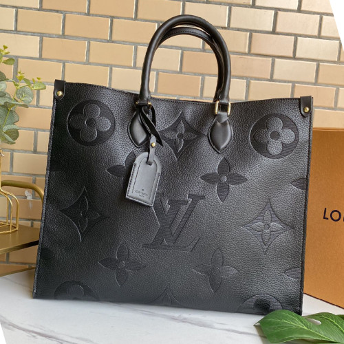 Louis Vuitton Womens Bags Handbags Luxury Brand LV ONTHEGO GM M44925 Black Monogram Empreinte Giant embossed, supple, grained cowhide leather