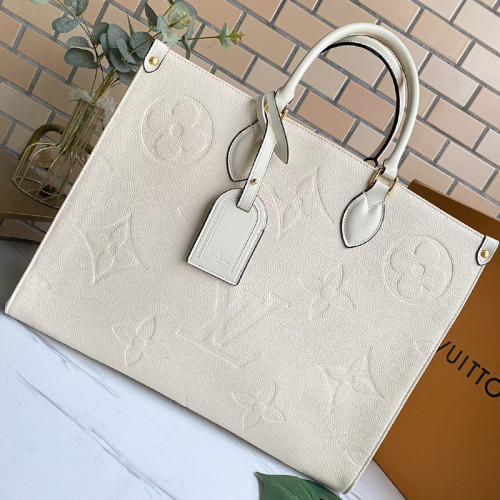 Louis Vuitton Womens Bags Handbags Luxury Brand LV ONTHEGO GM M44925 White Monogram Empreinte Giant embossed, supple, grained cowhide leather
