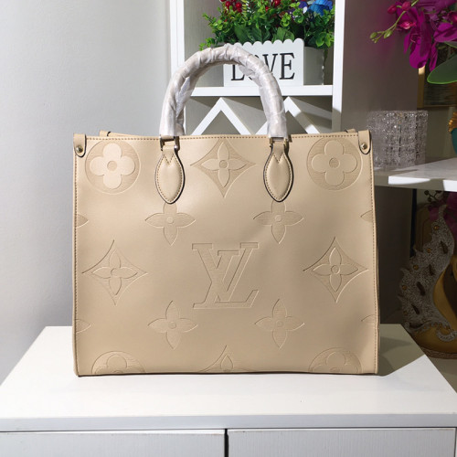 Louis Vuitton Womens Bags Handbags Luxury Brand LV ONTHEGO GM M44925 Khaki Monogram Empreinte Giant embossed, supple, grained cowhide leather