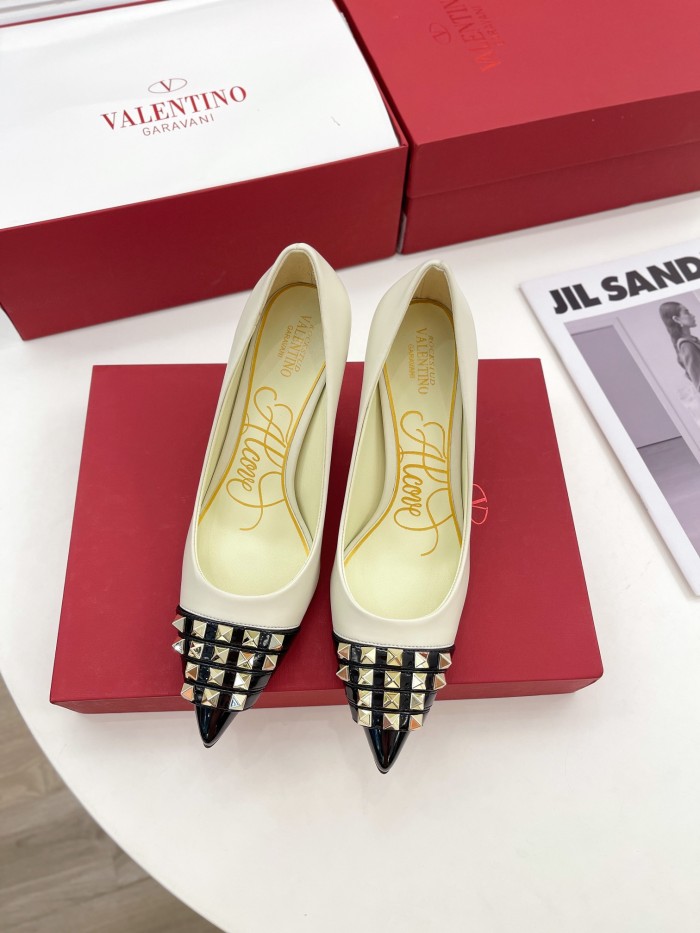 Valentino Womens Shoes ROCKSTUD SLINGBACK PUMP WITH SCULPTED HEEL IN KIDSKIN with Original Box 8cm Heel Design