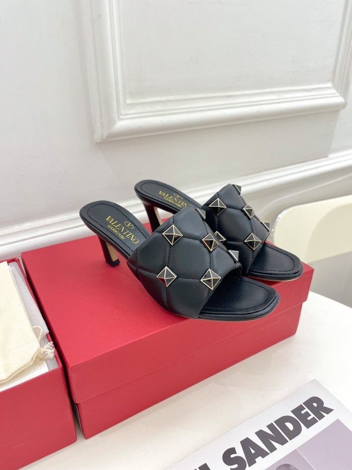 Valentino Women Shoes Mule Flip Flop Sandals ROMAN STUD SLIDE SANDAL IN QUILTED NAPPA with Original Box Luxury Brand 6.5cm Heel Design