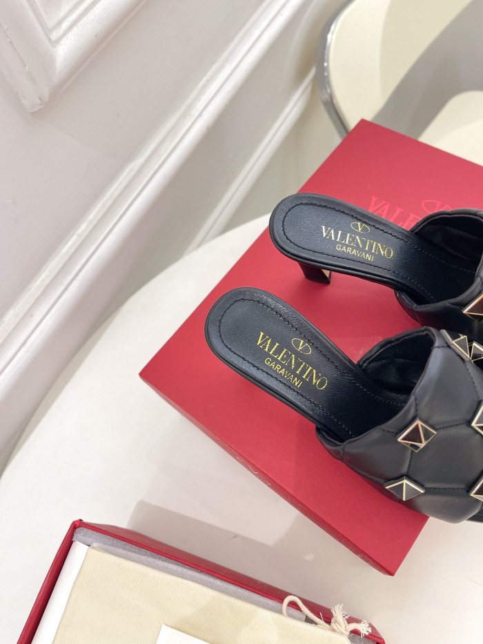 Valentino Women Shoes Mule Flip Flop Sandals ROMAN STUD SLIDE SANDAL IN QUILTED NAPPA with Original Box Luxury Brand 6.5cm Heel Design