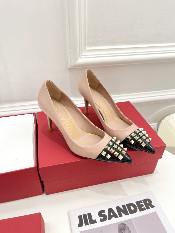 Valentino Womens Shoes ROCKSTUD SLINGBACK PUMP WITH SCULPTED HEEL IN KIDSKIN with Original Box 8cm Heel Design