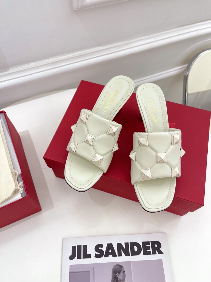 Valentino Women Shoes Mule Flip Flop Sandals ROMAN STUD SLIDE SANDAL IN QUILTED NAPPA with Original Box Luxury Brand 6.5cm Heel Design