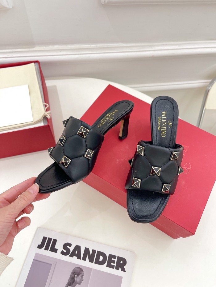 Valentino Women Shoes Mule Flip Flop Sandals ROMAN STUD SLIDE SANDAL IN QUILTED NAPPA with Original Box Luxury Brand 6.5cm Heel Design