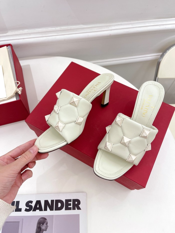 Valentino Women Shoes Mule Flip Flop Sandals ROMAN STUD SLIDE SANDAL IN QUILTED NAPPA with Original Box Luxury Brand 6.5cm Heel Design