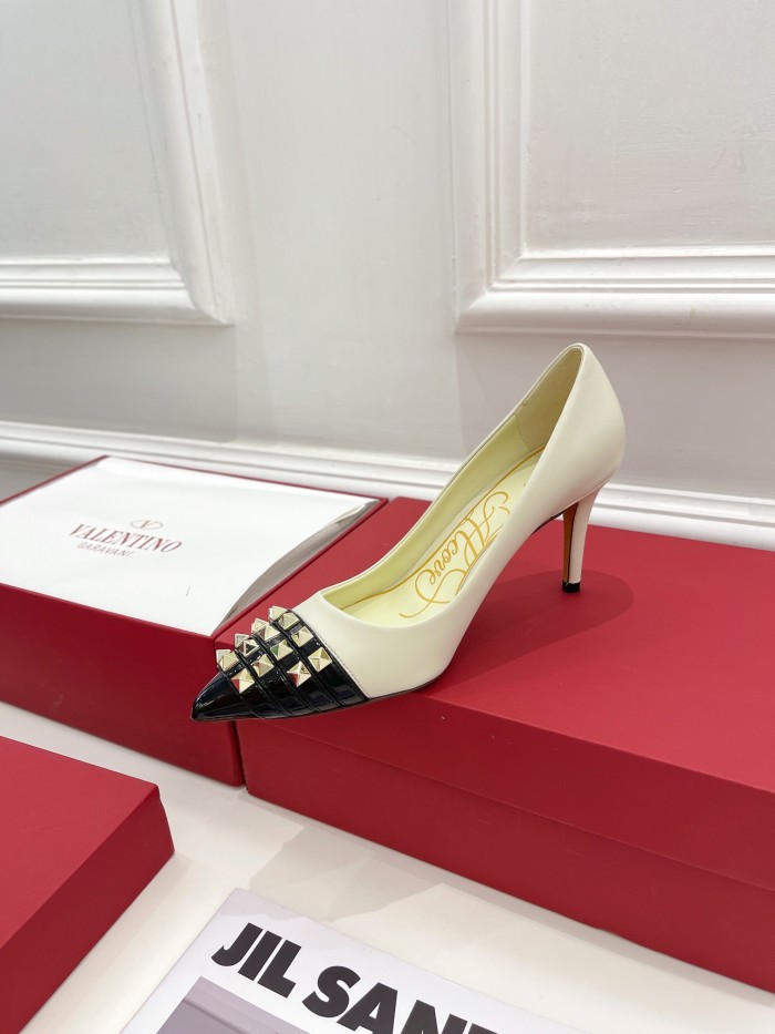 Valentino Womens Shoes ROCKSTUD SLINGBACK PUMP WITH SCULPTED HEEL IN KIDSKIN with Original Box 8cm Heel Design